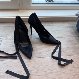 Topshop Black Suede Heels with Ribbon Detail